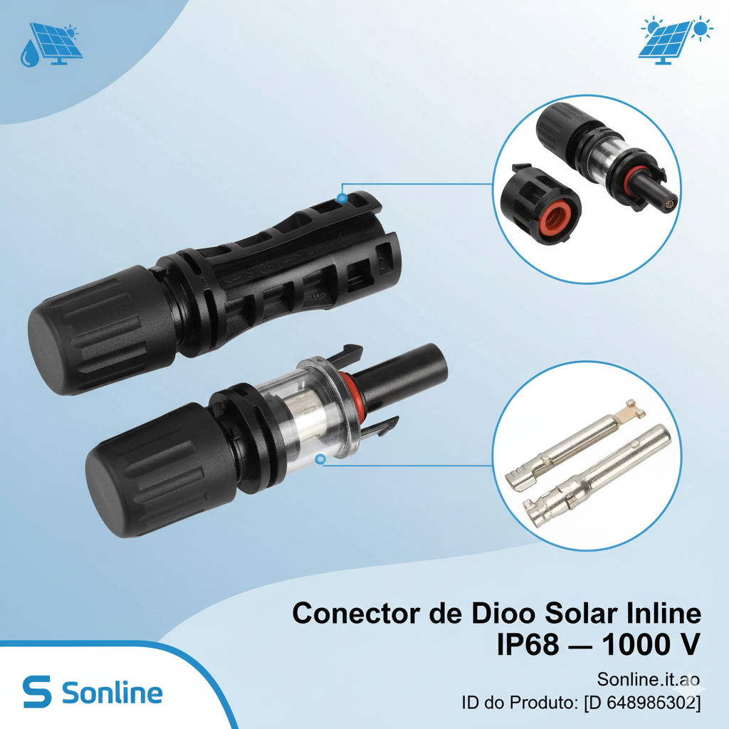 Conector de Diodo Solar Inline IP68 — 1000 V para Sistemas Fotovoltaicos